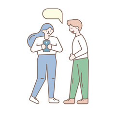 Simple Line art girl with phone