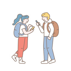 Simple Line art people with phone