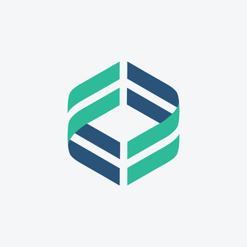 simple hexagonal full color logo design illustration.
