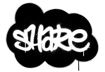 graffiti sprayed white share word in a black cloud