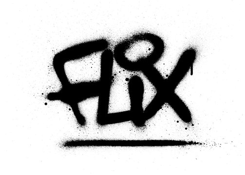 graffiti flix word sprayed in black over white