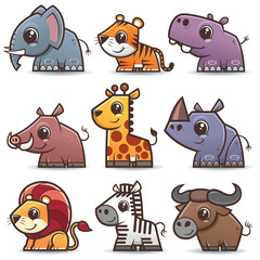 Vector illustration of Wild animals cartoons set