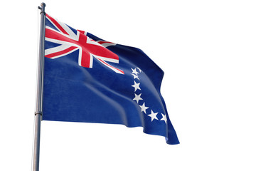 Cook Islands flag waving on pole with white isolated background. National theme, international concept.