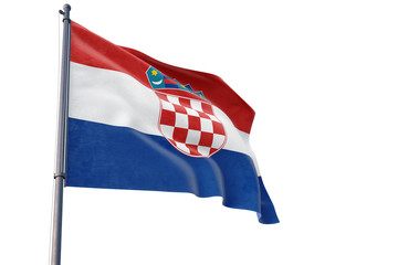 Croatia flag waving on pole with white isolated background. National theme, international concept.