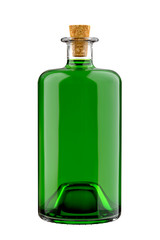 Clear Pharmacy Bottle for Gin, Liquor or Absinthe. Realistic 3D Render Isolated on White.