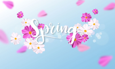 Design banner Spring background with beautiful pink and white flower. Vector illustration template banners.