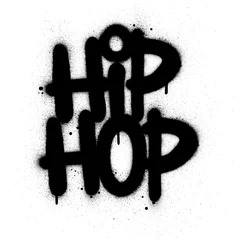Deurstickers graffiti hip hop text sprayed in black over white © johnjohnson