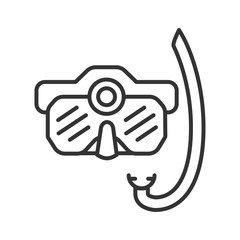 Diving mask with action camera black line icon. Waterproof electronic device concept. Pictogram for web page, mobile app, promo. UI UX screen. User interface display. Editable stroke.