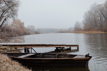 winter landscape river near the banks bare trees