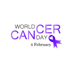 World Cancer Day on February 4th. Vector illustration with violet ribbon and white background