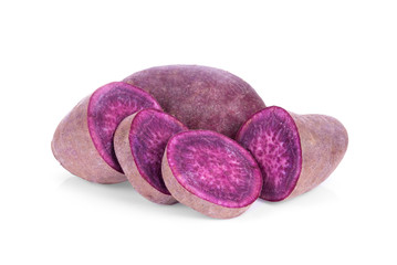 raw purple sweet potato or yam isolated on white background