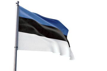 Estonia flag waving on pole with white isolated background. National theme, international concept. © sezerozger