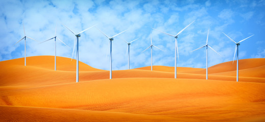 Wind turbine in desert suggesting renewable energy - 316715197