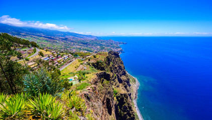 Amazing panorama view from Cabo Girao cliff close to Camara de Lobos on Madeira island, Portugal