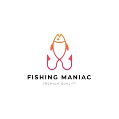 Fishing logo concept. Fish and hook logo for fishing. premium vector