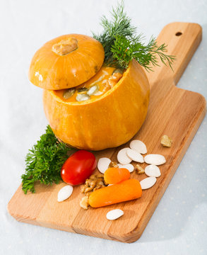 Recipe of squash soup in baked pumpkin