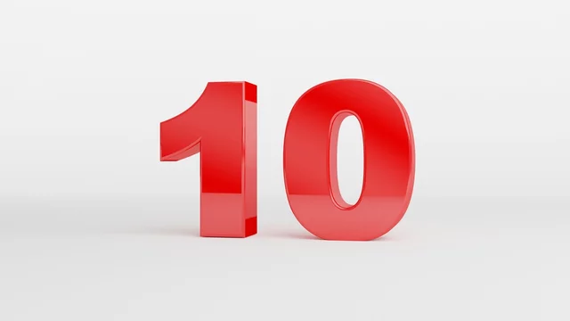 Number 10 in glossy red color on white background, isolated number, 3d  render Stock Illustration | Adobe Stock