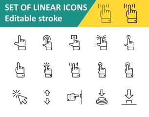 Click Set of Buttons related Vector Icons. Contains such Icons as Cursor, Mouse, Hand, Index Finger, Arrow and more. Editable Stroke. 32x32 Pixels