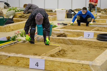 Competition for gardeners and farmers to create a garden for speed. Planting flowers and design from plants