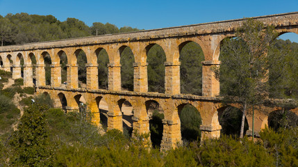 Tarragona famous bridge Puento del diablo at sunny day