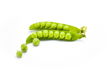 Fresh green peas isolated on white background