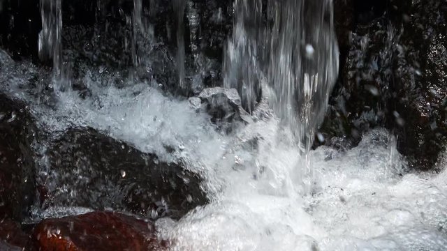 Closeup shot of the brook, cascade with sounds. 4K