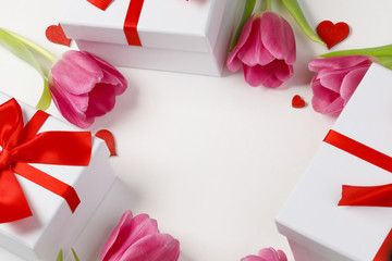 Pink tulips hearts gifts card