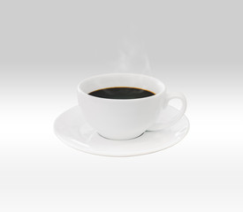 Hot aroma coffee on white cup isolated white background