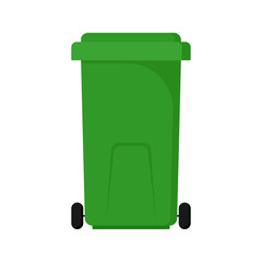 Green trash can on wheels for separate sorting waste, Zero waste concept stock vector illustration on a white background. 