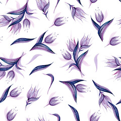 seamless floral watercolor raster pattern. tulips on a white background