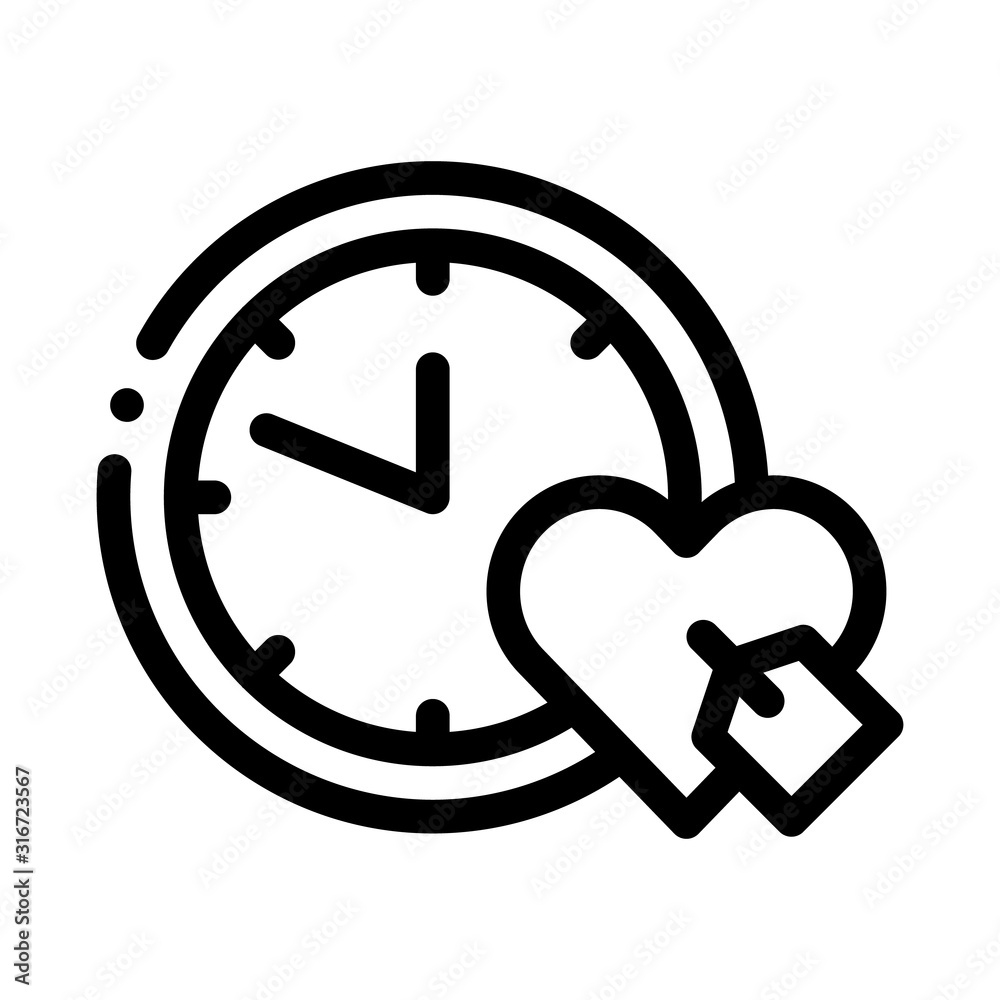 Canvas Prints clock time heart icon vector. outline clock time heart sign. isolated contour symbol illustration