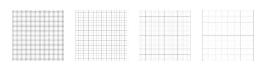 Fototapeta Grid templates, isolated on white background. Set of grid pattern background. Graph paper. Square background. Grid lines black and white color. Vector illustration obraz