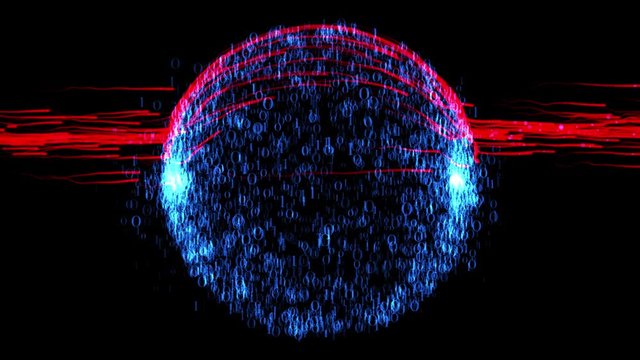 Red virus attacking binary data cloud, Alpha Channel