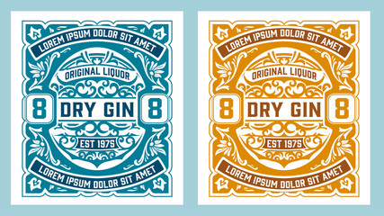 Antique label with gin liquor design