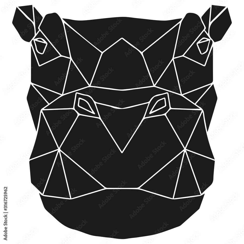 Wall mural the black geometric head of hippo. hippopotamus polygonal abstract animal of africa. vector illustra