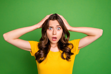 Close-up portrait of her she nice attractive lovely pretty charming overwhelmed disappointed...