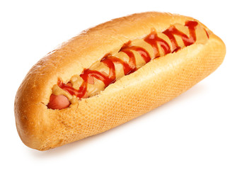 Tasty hot dog on white background
