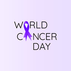 World Cancer Day on February 4th. Vector illustration with violet ribbon and white background