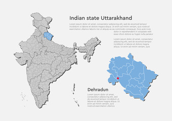 India country map and state Uttarakhand template