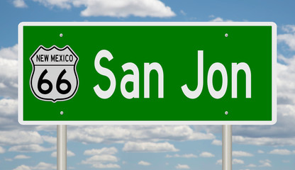 Rendering of a green 3d highway sign for San Jon New Mexico  - obrazy, fototapety, plakaty