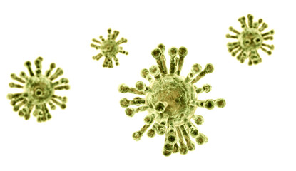 Microscopic view of Coronavirus, a pathogen that attacks the respiratory tract. Analysis and test, experimentation. Sars. 3d render