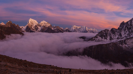 Sunset above the Gokyo lakes, from Gokyo Ri mountain