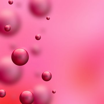 Abstract Pink Molecules, Beads Or Drops Of Bright Pink Paint. Soft Blur Background. Simple Pattern Abstract.