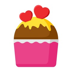 Cup cake icon with hearts isolated on white background. Cupcakes icon desserts vector illustration