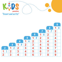 Easy colorful math count and write worksheet practice for preschool and elementary school kids.