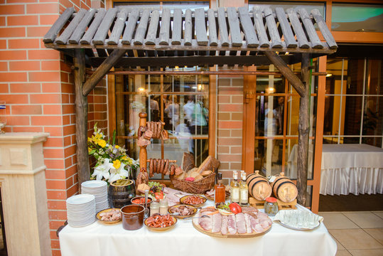 traditional polish rural table with food at the wedding