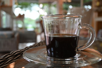 hot black coffee drink in cafe