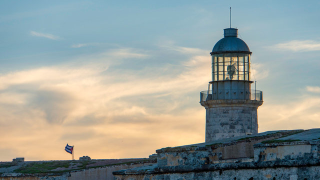 Havana Fortress Lighthouse At Sunset, Cuba