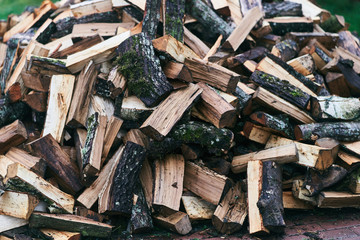 Chopped logs for a bath furnace.