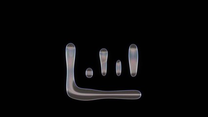 3D rendering of distorted transparent soap bubble in shape of symbol of chart bar isolated on black background